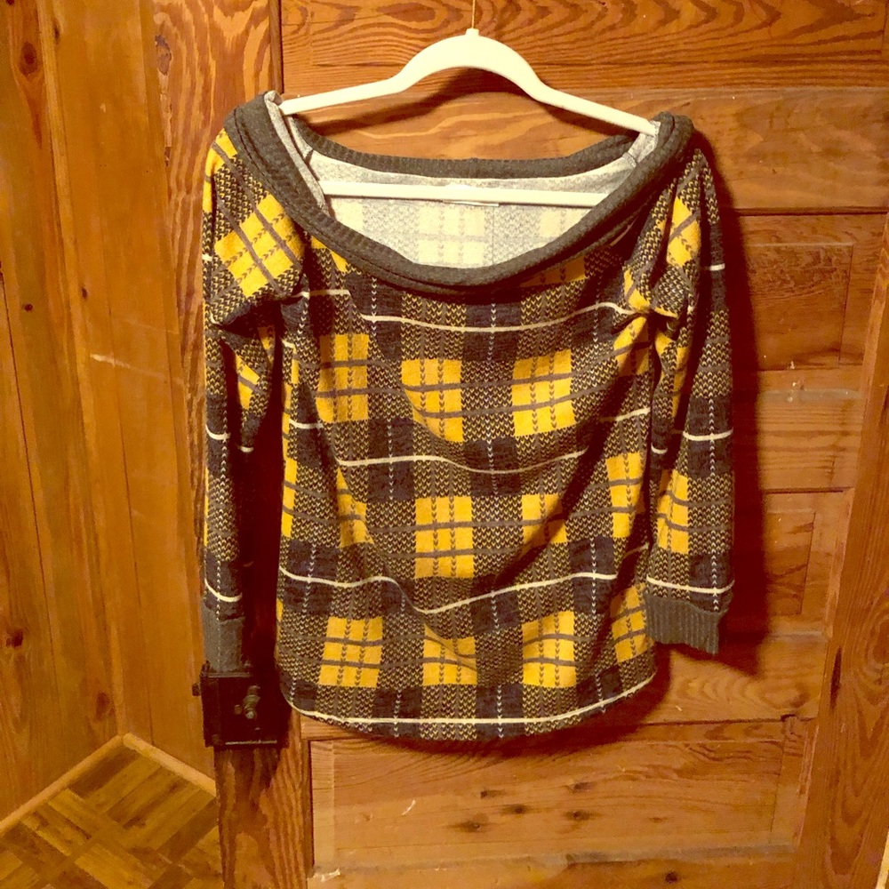 Yellow and plaid off shoulder top